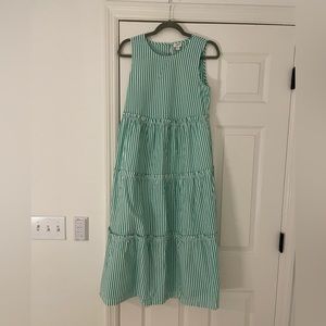 J Crew Tiered Striped Midi Dress Green Spring Sundress Size 2